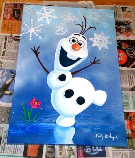 40 Pictures of Cool Disney Painting Ideas 26 Disney Canvas Paintings, Frozen Painting, Disney Canvas Art, Christmas Canvas Art, Disney Canvas, Disney Paintings, Christmas Paintings On Canvas, Disney Frozen Olaf, Frozen Olaf