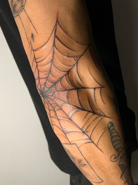 Realistic Spider Web Tattoo, Spider Tattoo Patchwork, Spiderweb Filler Tattoo, Spider Webs Tattoos, 13 Wrist Tattoo, Men Spider Tattoo, Spider's Web Tattoo, Subtle Spiderman Tattoo, Grunge Tattoo Sleeve