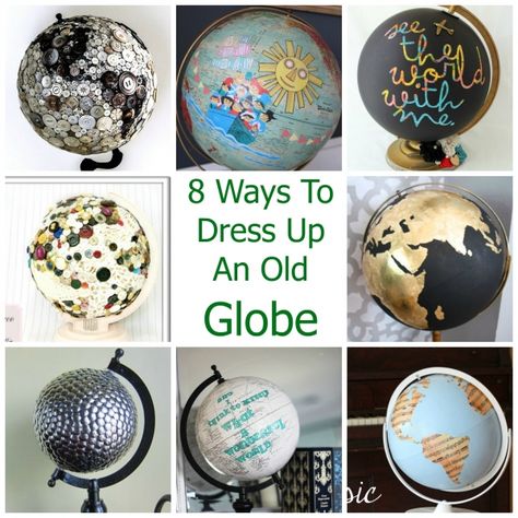 8 Ways To Dress Up An Old Globe – Craft Gossip #upcycled #recycledcrafts #recycled #crafts #diy #educationaltoys #globe #worldglobe #hacks #officedecor Globe Decor Ideas, Globe Diy Projects, Globe Upcycle, Globe Ideas, Drinks Globe, Globe Projects, Globe Diy, Old Globe, Globe Crafts