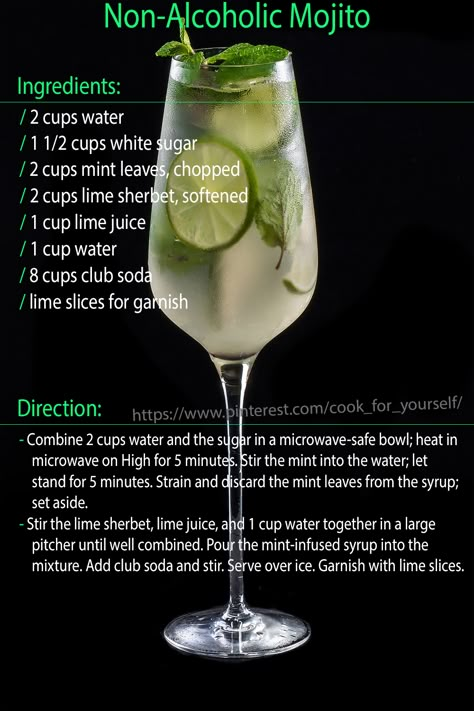 Homemade Mojitos Recipes, Non Alcoholic Drinks With Club Soda, Drinks With Club Soda, Mojito Recipe Non Alcoholic, Resep Mojito, Non Alcoholic Mojito, Fruit Drinks Recipes, Bartender Drinks Recipes, Cold Drinks Recipes