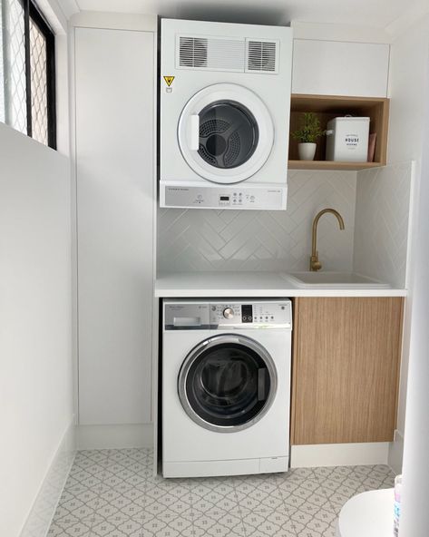 Compact Laundry Room, Tile Cloud, Laundry Bathroom Combo, Small Laundry Space, Laundry Cupboard, Laundry Room Tile, Laundry Room Organization Storage, Stacked Laundry Room, Laundry Room Layouts