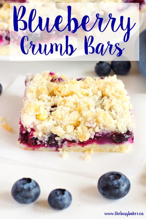 Made with fresh blueberries and a delicious shortbread-style streusel topping, these Blueberry Crumb Bars are irresistible! thebusybaker.ca Lemon Crumble, Lemon Blueberry Bars, Blueberry Crumb Bars, Blueberry Crumble Bars, Blueberry Filling, Blueberry Bars, Lemon Cheesecake Bars, Keto Blueberry, Crumb Bars