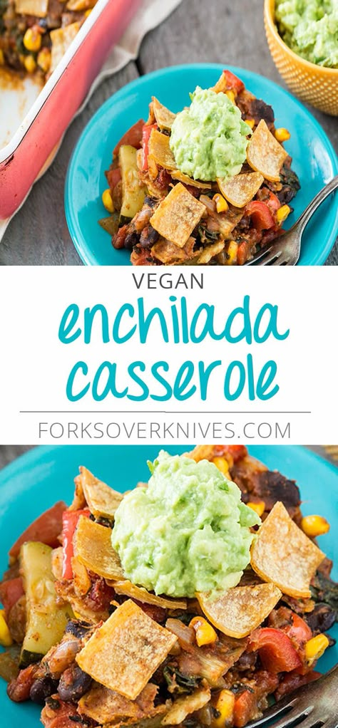 Corn Enchiladas, Vegan Enchilada Casserole, Vegan Enchiladas, Vegan Casserole, Enchilada Casserole Recipes, Vegan Mexican Recipes, Forks Over Knives, Wfpb Recipes, Plant Based Whole Foods