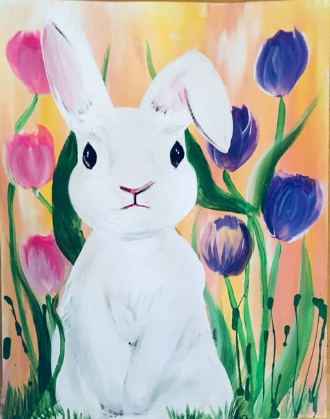 How To Paint An Easter Bunny Silhouette Description Learn how to paint a pink and Easter Canvas Painting, Easter Bunny Silhouette, Painting Bunny, Canvas Painting Projects, Easter Canvas, Easter Paintings, Bunny Silhouette, Bunny Painting, Rabbit Painting