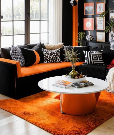 White Orange Living Room, Orange Living Room Decor, Zebra Living Room, Orange Blinds, Real Apartment, Orange Living Room, Black And White Living Room Decor, Orange Office, Orange Color Schemes