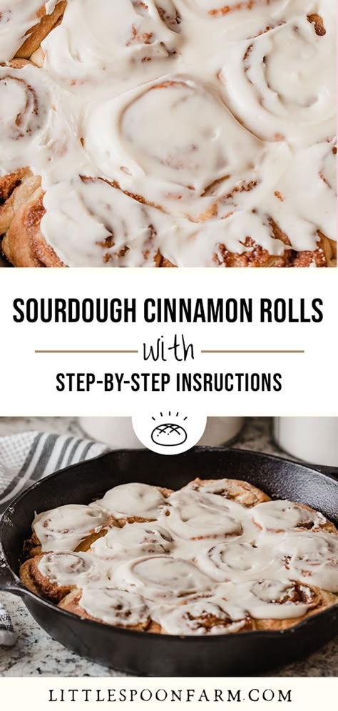 Discard Cinnamon Rolls, Sourdough Discard Cinnamon Rolls, Farmhouse On Boone, Recipe Using Sourdough Starter, Sourdough Cinnamon Rolls, Discard Recipe, Sourdough Starter Discard Recipe, Starter Recipes, Cream Cheese Topping