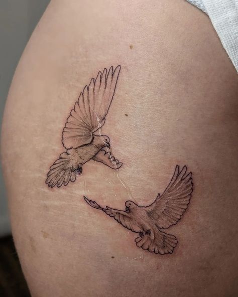 White Wing Dove Tattoo, Dainty Dove Tattoos For Women, Morning Doves Tattoo, Dove Tattoo With Dates, Pair Of Doves Tattoo, Two Turtle Doves Tattoo, Turtledoves Tattoo, 2 Doves Tattoo, Turtle Dove Tattoo