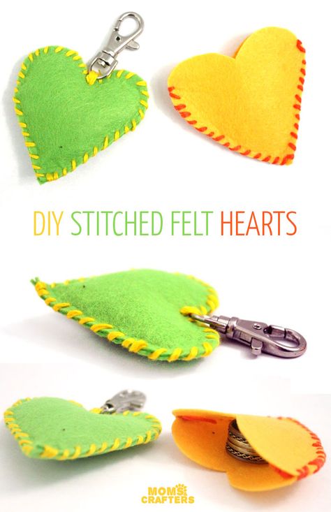 Sewing Project For Kids, Felt Hearts Crafts, Felt Keychain, Heart Craft, Baby Mobil, Arts And Crafts For Teens, Valentines Crafts, Sand Crafts, Project For Kids