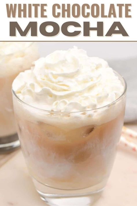 Satisfy your coffee cravings with a homemade white chocolate mocha! This recipe combines coffee and white chocolate for a café-worthy treat. Keto White Chocolate Mocha, Iced White Chocolate Mocha At Home, Homemade White Chocolate Mocha, Iced White Chocolate Mocha Starbucks, White Chocolate Mocha Starbucks, White Chocolate Mocha Recipe, Chocolate Coffee Drinks, Mocha Protein Shake, Homemade White Chocolate