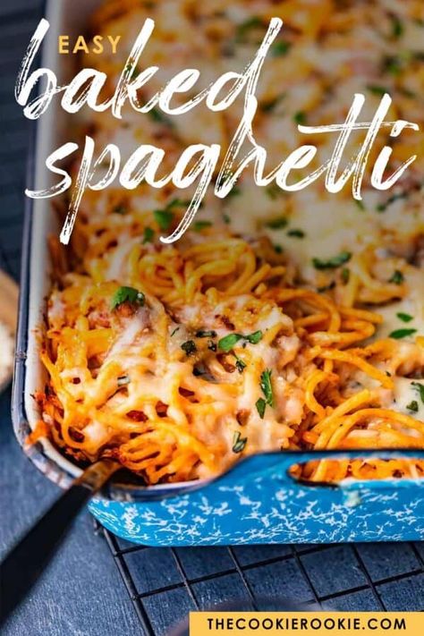 Easy Baked Spaghetti Recipe, Easy Baked Spaghetti, Spaghetti Recipes Easy, Baked Spaghetti Recipe, Freezable Meals, The Cookie Rookie, Spaghetti Casserole, Cookie Rookie, Spaghetti Recipe