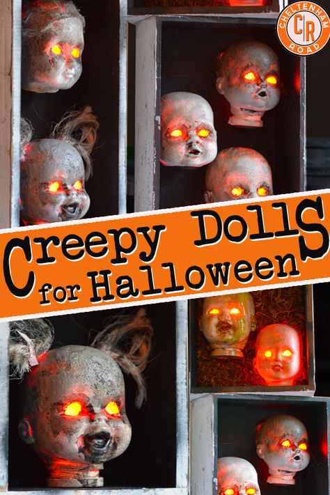 Creepy Doll Decorations for Halloween Haunts – Cheltenham Road Halloween Pauroso, Porche Halloween, Creepy Doll Halloween, Läskig Halloween, Decorations For Halloween, Scary Halloween Decorations Diy, Tanaman Indoor, Halloween Fest, Halloween Decor Diy