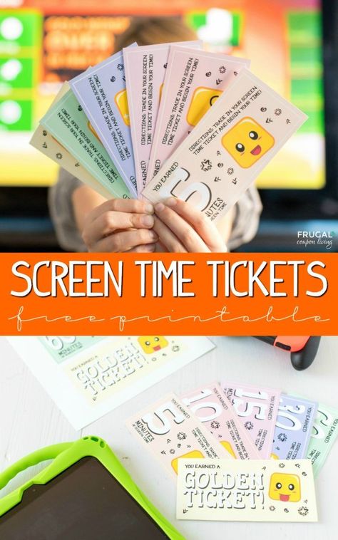 Tablet Time Reward Chart, Screen Time Tickets, Toddler Behavior Management, Kids Discipline, Behavior Chart Toddler, Parenting Printables, Screen Time For Kids, Token Economy, Kids Chores