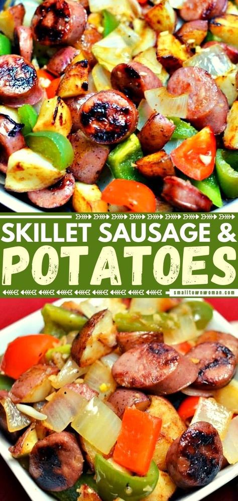 Sausage Skillet Recipe, Sausage And Potatoes Skillet, Sausage And Potatoes, Veggie Skillet, Electric Skillet Recipes, Sausage Dishes, One Skillet Meals, Sausage Potatoes, Sausage And Peppers