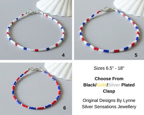 Red White & Blue Seed Beads Bracelet / Jubilee Anklet / Necklace - UK / USA Flag Bead Fashion, Seed Beads Bracelet, Blue Beaded Bracelets, Bracelets Design, Uk Flag, Jewellery Uk, Seed Bead Bracelets, Beads Bracelet, Blue Bracelet