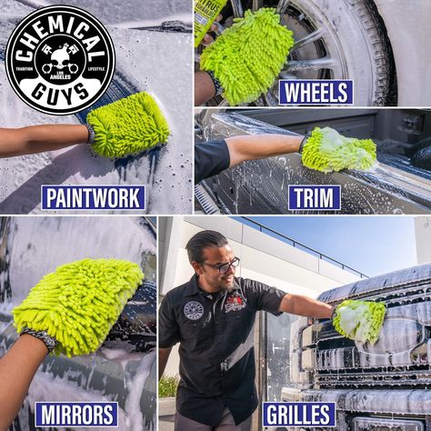 GENTLE ON PAINT, TOUGH ON DIRT
The Chenille Car Wash Mitt, made with premium 
70/30 blended microfiber, offers extra-soft, scratch-less cleaning and wiping. Each fiber traps and holds abrasive dirt deep within its pile, ensuring your car’s paint stays pristine. 

EXTRA PLUSH
Believe any mitt will do? This mitt is extra plush, holding tons of clean water and soap to drench your car in thick foaming suds for the ultimate scratch and swirl-free washing experience. Why settle for less? Car Wash Mitt, Car Wash Soap, Chemical Guys, Vehicle Cleaning, Kitchen Models, Microfiber Towel, Car Wash, Clean Water, Lime Green