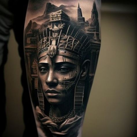 black and grey ANCIENT EGYPT THEME tattoo 3 Egypt Tattoo Ideas, Ancient Egyptian Tattoo, Egypt Tattoo Design Ideas, Ancient Egypt Tattoo, Pharoah Tattoo, Choice Tattoo, Geometric Tattoo Neck, Pharaoh Tattoo, Egypt Theme