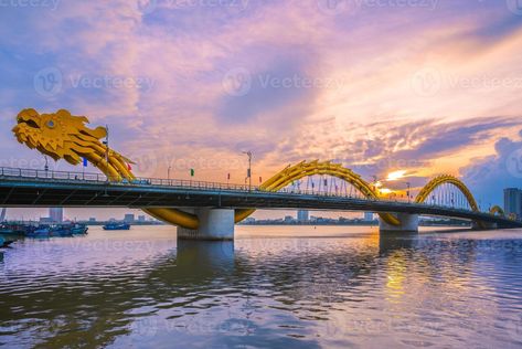 Dragon Bridge over Han river in Da Nang, Vietnam Da Nang Vietnam, Zhangjiajie, Vietnam Travel Guide, Han River, Over The River, Vietnam Travel, Architectural Inspiration, Sydney Harbour Bridge, Da Nang