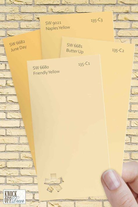 Peachy Yellow Paint, Country Yellow Paint Colors, Dusty Yellow Paint, Buttercup Paint Color, Best Yellow Wall Color, Butter Colored Walls, Pastel Yellow Furniture, Creamy Yellow Walls, Sherwin Williams Yellow Bedroom