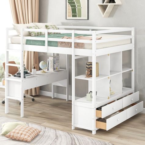 Product Dimensions Assembled Length (in.):78.30 Assembled Width (in.):58.50 Assembled Height (in.):65.00 Weight (lbs Full Size Loft Bed, Trundle Bed With Storage, Loft Bed With Desk, Solid Wood Bed Frame, Loft Bed Frame, Twin Size Loft Bed, Bed With Desk, تصميم للمنزل العصري, Bed Storage Drawers