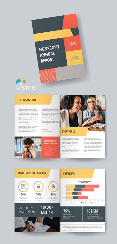 This customizable annual report template is perfect for a nonprofit or corporate organization looking to present information creatively. Create your own today! Make your company information look engaging with this customizable annual report template. You can make this report your own by incorporating your brand colors and adding your company logo anywhere you want. #annualreport #template #non-profit #companylogo #annuals #customizable #companyreport #design #digitalmarketing Report Design Cover, Powerpoint Design Inspiration, Report Design Layout, Report Design Inspiration, Annual Report Design Inspiration, Nonprofit Annual Report, Annual Report Layout, Report Design Template, Report Layout