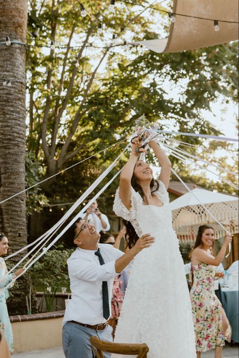 Wedding Bouquet Ribbon Game, Maypole Bouquet Toss, Bouquet Toss Alternative, Bouquet Toss Ideas, Wedding Bouquet Toss, Flower Toss, Ribbon Bouquet, Bouquet Toss, Fairy Wedding