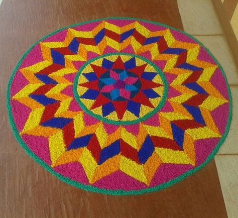 Nice colour combination 3d Rangoli, Rangoli Designs For Competition, Rangoli Designs Simple Diwali, Rangoli Simple, Rangoli Colours, Rangoli Designs Latest, Simple Rangoli Designs Images, Simple Rangoli Border Designs, Rangoli Patterns