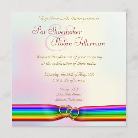 Lgbt Wedding Invitations, Gay Wedding Invitations, Heart Wedding Invitations, Rainbow Ribbon, Lgbt Wedding, Rainbow Wedding, Gay Wedding, Double Heart, Heart Wedding