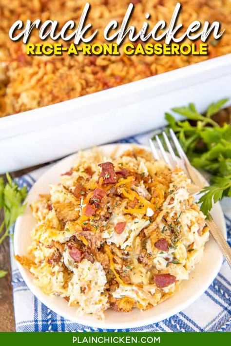 What To Make With Chicken, Chicken Rice A Roni, Chicken Flavored Rice, Hot Chicken Salads, Rice A Roni, Chicken Rice Casserole, Main Dish Casseroles, Pork Bacon, French Fried Onions