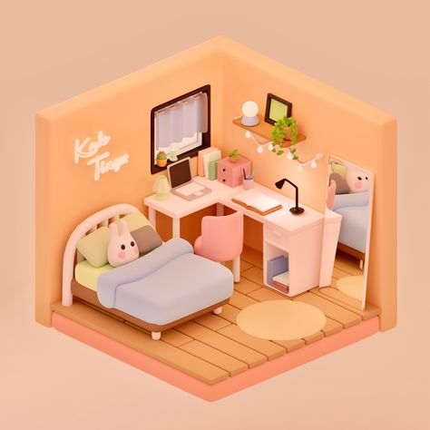 Blender art Blender Creations, Blender Art, Cute Bedroom, Pink Bedroom Ideas, Small House Layout, Cafe House, Isometric Art, Isometric Design, Pink Bedrooms