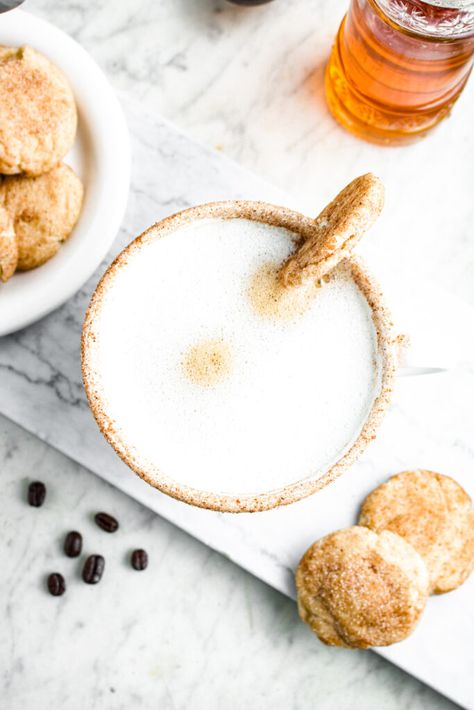 Vegan Snickerdoodle Latte Vegan Latte, Oat Milk Latte, Cinnamon Simple Syrup, Snickerdoodle Cookie, Vegan Whipped Cream, Easy Cinnamon, Dairy Free Milk, Vegan Dessert Recipes, Snickerdoodles