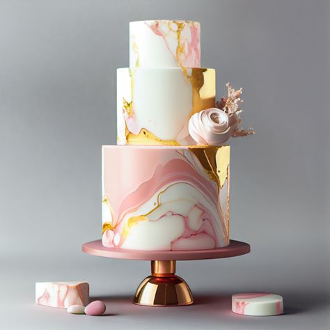 Pink And White Marble Cake, Marble Cake Design, Pink Tiered Cake, Wedding Cake Flavors Combinations, 3 Tier Birthday Cake, Pink Gold Marble, Mountain Cake, Modern Birthday Cakes, Retirement Cake