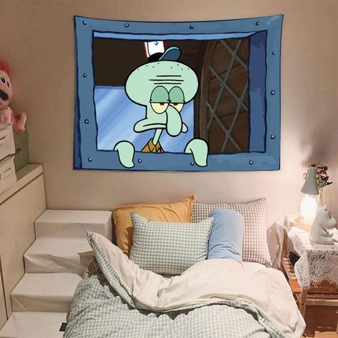 FENDROM Funny Octopus Cartoon Tapestry Wall Hanging Funny Meme Backdrop Window Design Home Decor for Bedroom Living Room : Amazon.co.uk: Home & Kitchen Preppy Aesthetic Room, Spongebob Squarepants Cartoons, Funny Bedroom, Home Decor For Bedroom, Nordic Room, Y2k Room, Funny Tapestry, سبونج بوب, Playful Decor