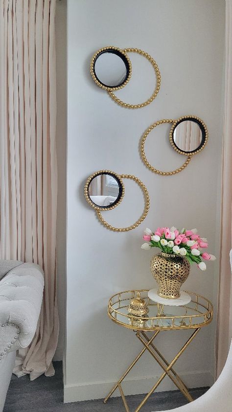 Diy Wall Mirror Ideas, Bead Wall Decor, Wood Bead Wreaths, Bead Wreaths, Diy Wall Mirror, Diy Mirror Wall Decor, Hobby Lobby Diy, Mirror Sets, Diy Mirror Wall