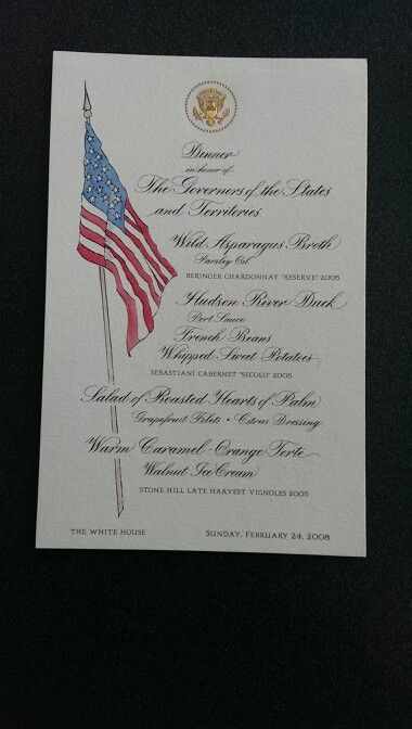 Feb 24, 2008 Dinner honoring the Governors of the States and Territories From my collection White House Washington Dc, Graduation Dinner, State Dinner, Tennessee State, Military Appreciation, Food History, Food Inspo, American Heritage, My Collection