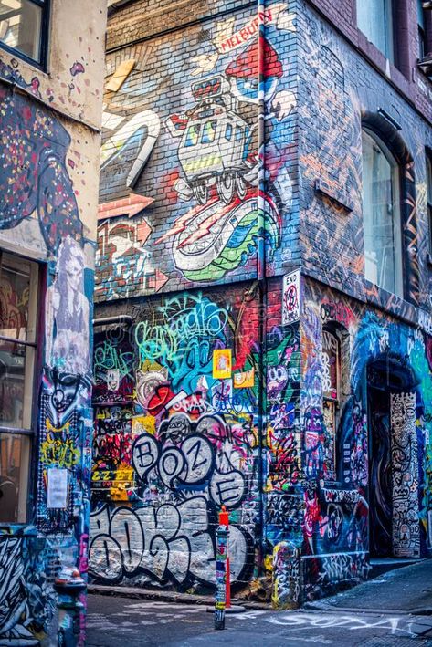 Graffiti Street Art in Melbourne Australia, Victoria stock photo Street Vandalism Aesthetic, Street Building Photography, Urban Moodboard Inspiration, Graffiti Street Art Ideas, Melbourne Street Art, Graphite Art Street, Grafitti Street Art Graffiti, Urban Street Art Graffiti Artworks, Australia Melbourne Aesthetic