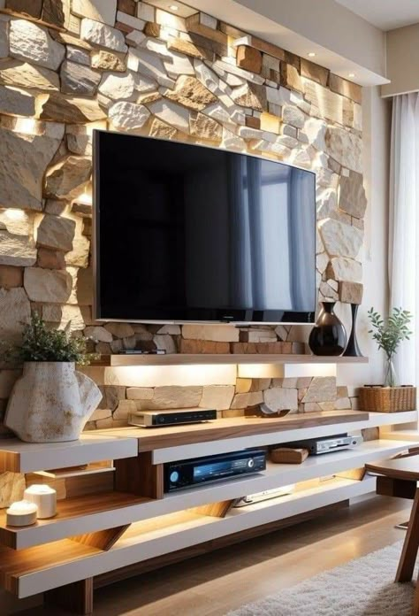 Wall Cladding Designs, Living Room Floor Plans, Stone Wall Design, Cladding Design, Stone Wall Cladding, Wall Tiles Design, Architect Design House, Stone Cladding, Tv Wall Design