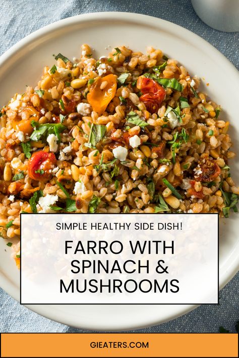 Have you heard of Farro!? It's a less familiar whole-grain type of wheat with a nutty flavor and chewy texture. This recipe is a flavorful side dish your little ones are sure to enjoy. Farro Casserole Recipes, Farro Risotto Recipes, Farro Breakfast Recipes, Grain Side Dishes, Baked Farro, Farro Bowls, Mushroom Farro, Ancient Grains Recipes, Farro Recipes