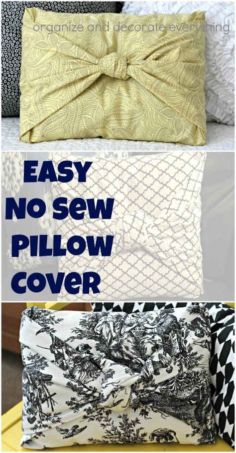 Easy No Sew Pillow Covers, Sew Pillow Cover, Sew Pillow, No Sew Pillow Covers, Tie Pillows, Sewing Room Inspiration, Easy Pillows, Trendy Sewing Projects, Pillows Decorative Diy