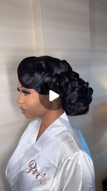 Tyiesha M on Instagram: "Luxury Bridal Updo 💎
Head piece @hcmluxurybride 

Do yall want more tutorials like this?

#bridalupdo #weddinghair #blackgirlhairstyles" Updue Hairstyles Wedding, Black Women Hairstyles For Wedding, Black Wedding Updo Hairstyles, Wedding Pin Up Hairstyles Black Women, Black Bridal Updo, Black Bride Updo Hairstyles, Wedding Hair Updo Black Women, Bridal Updo Black Women, Bridal Hair Updo Black Women