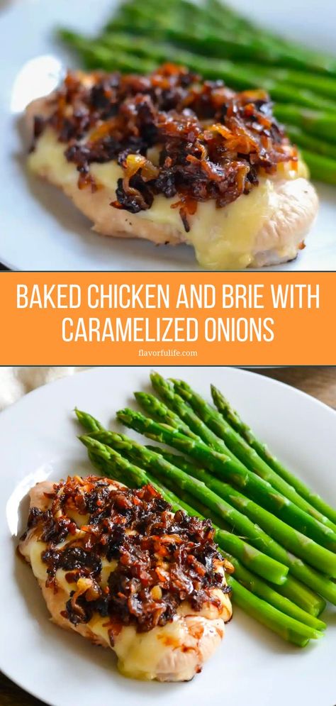 Combine chicken with brie cheese and caramelized onions for the best chicken to serve with mashed potatoes, asparagus, and more. It's my favorite way to make a baked chicken breast for guests or a family weeknight dinner. Let's make this caramelized onion and brie chicken together! Chicken Brie Recipe, Brie Recipes Dinner, Brie With Caramelized Onions, Chicken And Brie, Brie Chicken, Potatoes Asparagus, Chicken And Cheese Recipes, Entree Dishes, Brie Recipes