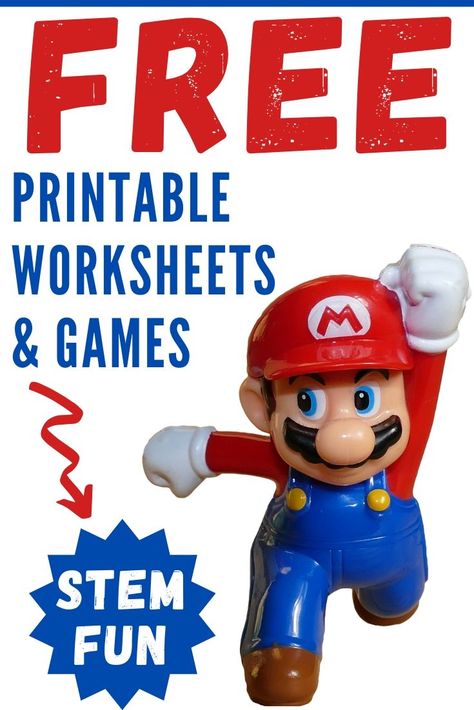 Super Mario Bros Worksheets, STEM activities for kids and Nintendo lesson plan! These educational resources include math, reading, writing, art, science and more free worksheets. Mario Learning Activities, Super Mario Party Printables Free, Super Mario Worksheets Free Printables, Super Mario Activities Free Printable, Video Game Stem Activities, Mario Worksheets Free Printable, Super Mario Free Printables, Mario Printables Free, Mario Worksheets