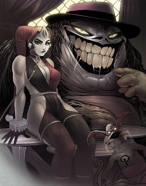 Joker The Hutt and Oola Quinn (With Salacius Nigma) by ExMile Twi'lek Female Art, Twi’lek Female, Happy Star Wars Day, Twi Lek, Bounty Hunters, Star Wars Rpg, Harley Quinn Art, Star Wars Women, Star Wars Artwork