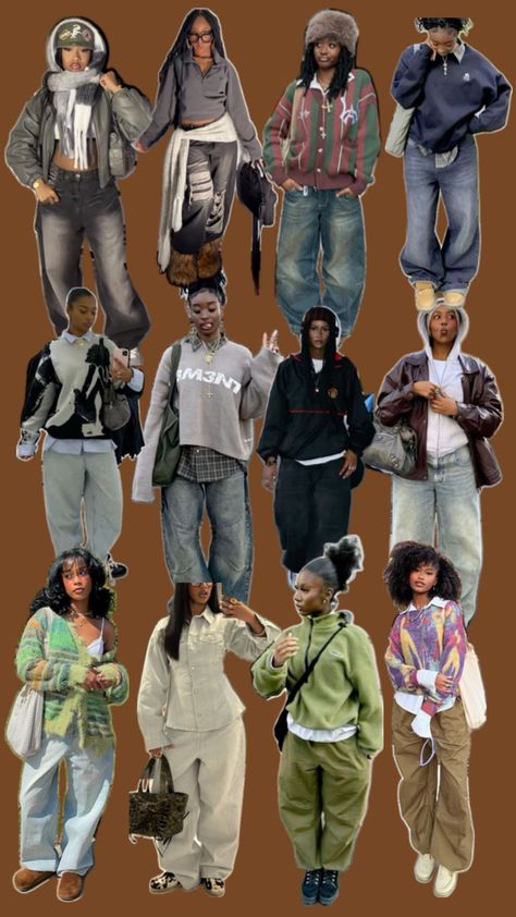 12 baggy outfit inspiration pictures, worn by black girls. Inspired by fall and winter colours. Winter Outfits Blackgirl, Street Style Outfits Casual, Winter Fashion Outfits Casual, Shoes Outfit Fashion, Stylish Summer Outfits, Effortlessly Chic Outfits, Cute Swag Outfits, Simple Trendy Outfits, Cute Everyday Outfits