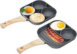 IMPRESA 2 Pack Nonstick Aluminum Egg Frying Pan & Skillet Set - 4-Hole, 6 Circular Molds, Suitable for Electric Stovetop and Induction Cookers Fried Egg Burger, Mini Omelets, Egg Frying Pan, Cook Breakfast, Egg Skillet, Egg Burger, Egg Pan, Omelette Pan, Silicone Cooking Utensils