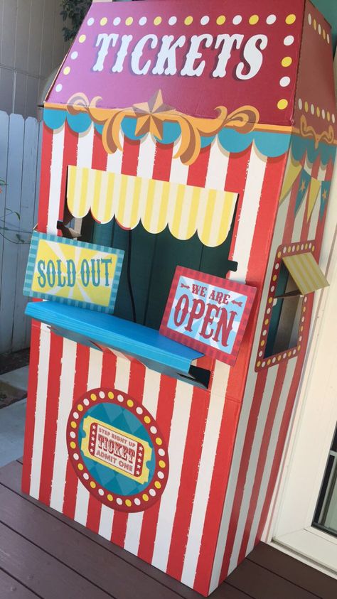 Carnival ticket booth I used for decoration. Purchased on Amazon. Made from cardboard Diy Carnival Ticket Booth, Ticket Booth Carnival, Ticket Booth Diy, Diy Ticket Booth, Circus Ticket Booth, School Carnival Decorations, Carnival Ticket Booth, Carnival Party Games, Carnival Ticket