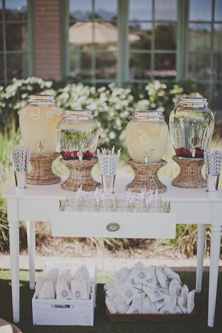 30 Amazing Outdoor Entertaining Ideas From Pinterest – SheKnows Limonade Bar, Outdoor Drink Station, Wedding Drink Bar, Wedding Drink Station, Wedding Themes Summer, Beverage Center, Champagne Bar, Drink Station, Festa Party