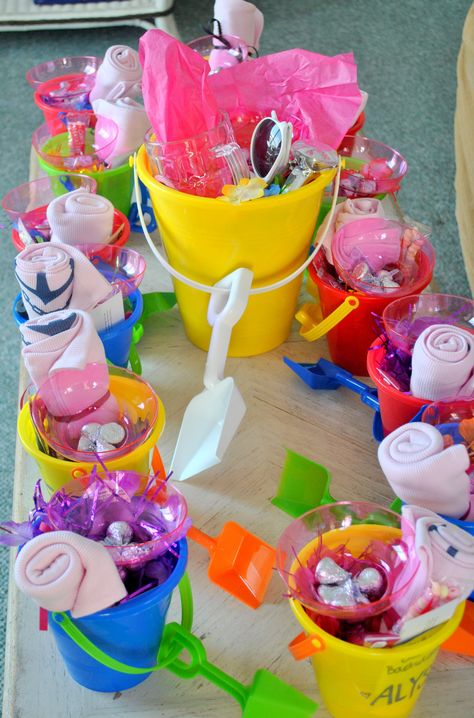 Beach Bag Party Favors, Beach Themed Goodie Bags, Beach Party Goodie Bags, Beach Hen Party, Swim Bachelorette Party, Beach Hen Do, Surf Bachelorette Party, Beach Bucket Party Favors, Sand Bucket Party Favors