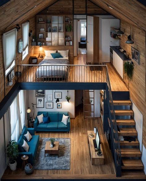 Small Loft House Design, Loft House Design, Tiny House Luxury, Small Tiny House, Shed To Tiny House, Loft Interior Design, Loft House, Tiny House Interior, Tiny House Cabin