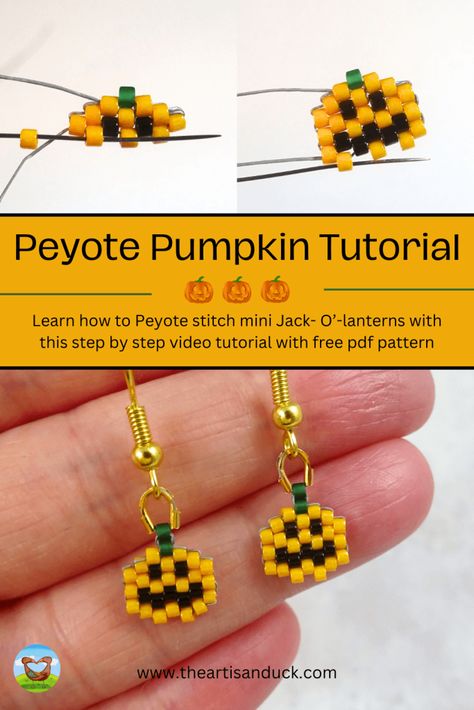 Brick Beading Tutorial, Beaded Ghost Pattern, Pumpkin Seed Bead Earrings, Brick Stitch Beads, Free Seed Bead Patterns Tutorials, Brick Stitch Halloween Earrings, Beaded Charms Patterns, Seed Bead Jewelry Patterns Free, Peeler Bead Earrings