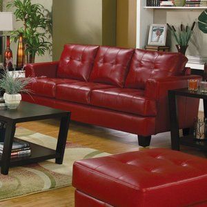 Wildon Home Comet Tufted Bonded Leather Sofa Red Leather Couches, Colorful Couch, Red Leather Sofa, Red Living, Red Couch, Faux Leather Sofa, Living Room Red, Red Sofa, Tufted Sofa